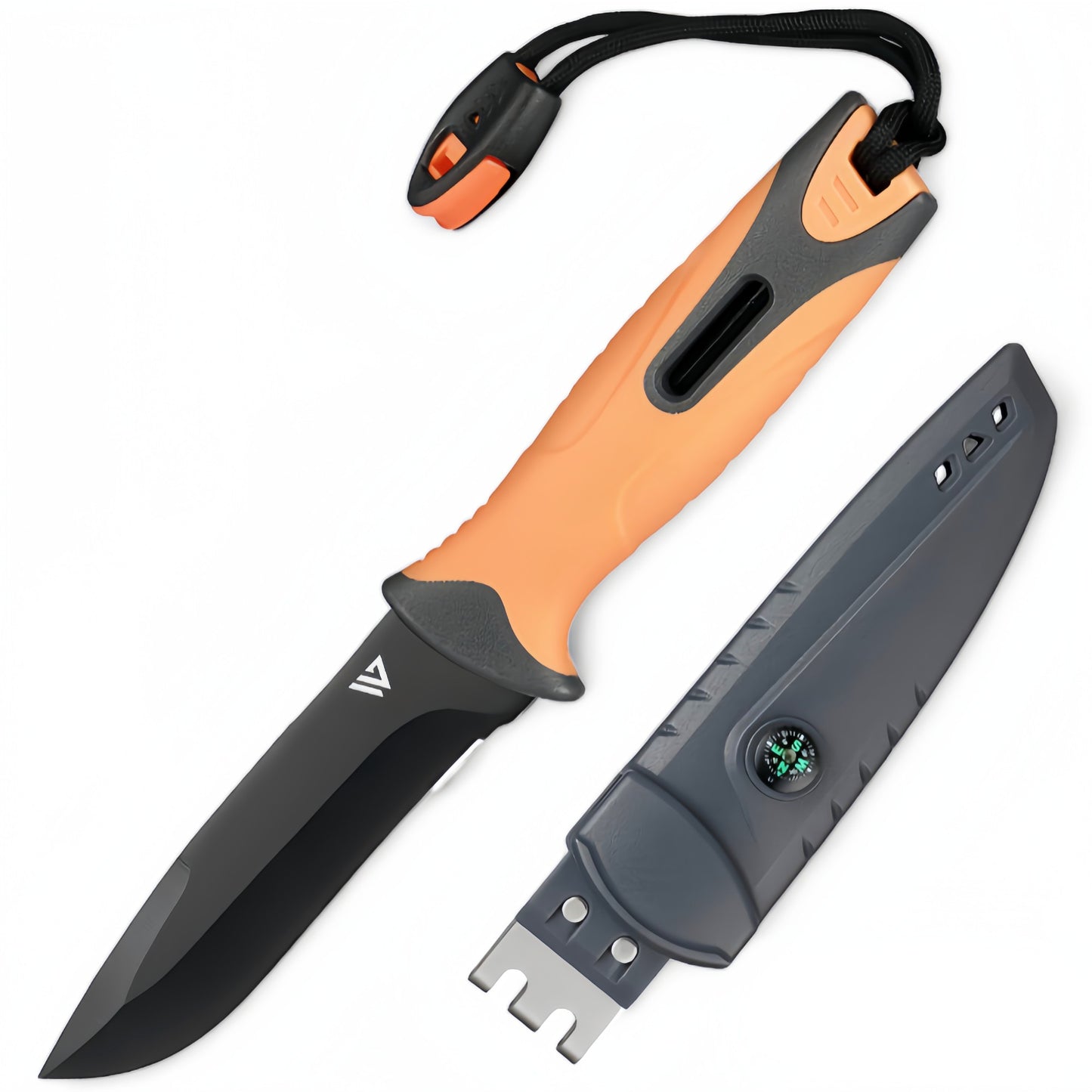 Wilora Outdoor Hunting Knife - 4CR13 Stainless Steel Blade with Flint, Whistle, Compass, Sheath & Sharpening Stone